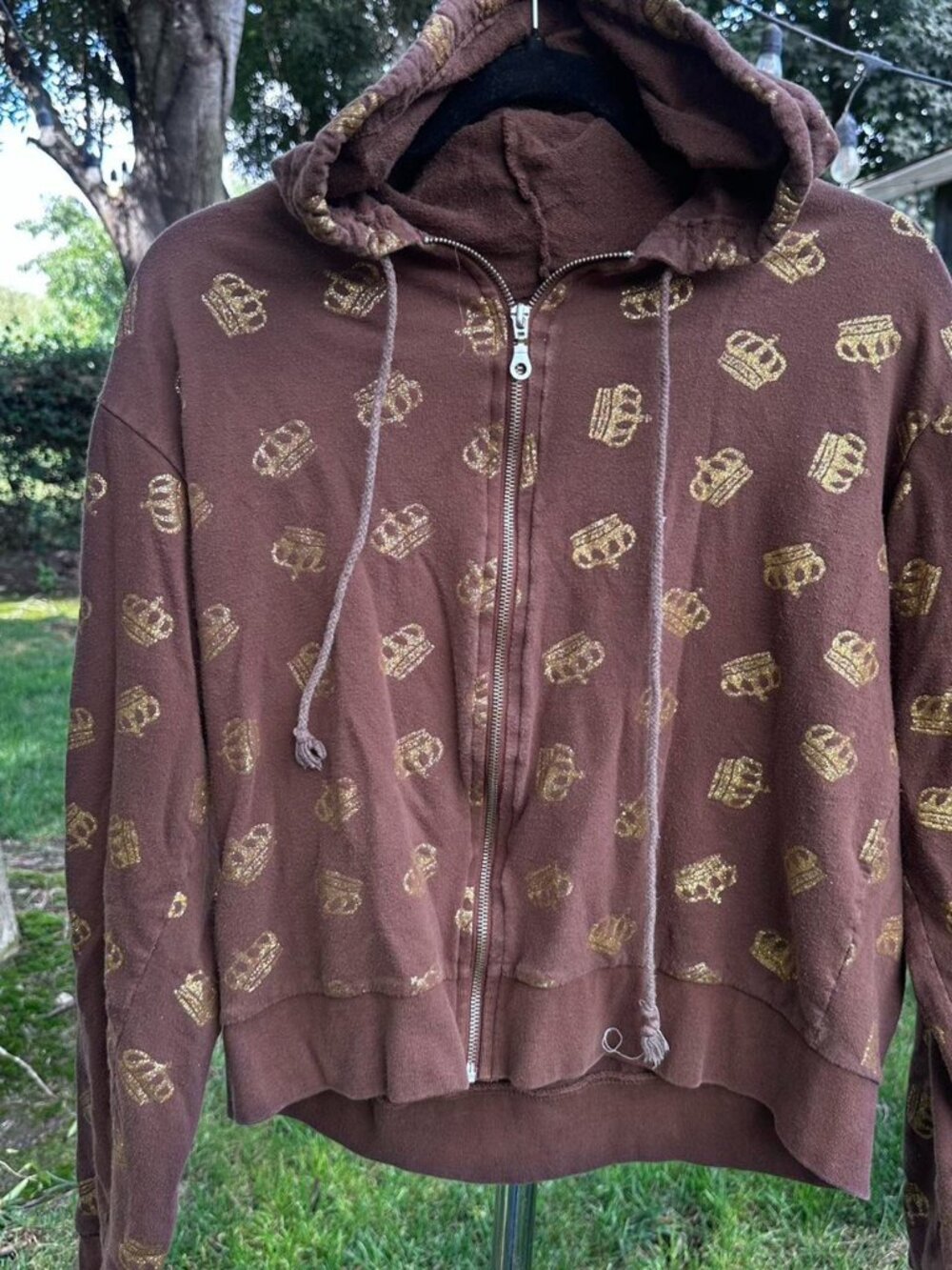 Y2K Desiree Brand Brown And Gold Crown Print Hoodie Size 2X